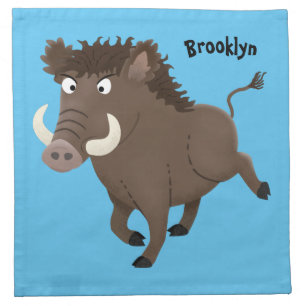 Funny wild boar razorback cartoon illustration cloth napkin