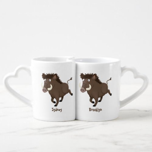 Funny wild boar razorback cartoon illustration coffee mug set