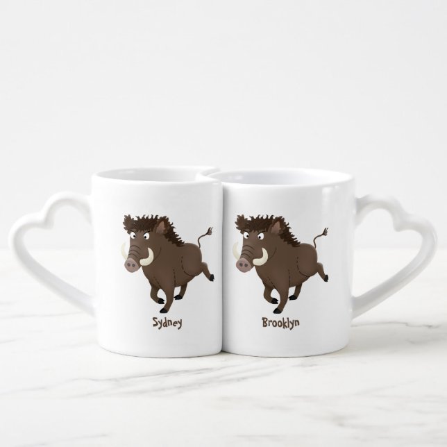 Funny wild boar razorback cartoon illustration coffee mug set (Back Nesting)