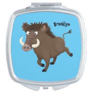 Funny wild boar razorback cartoon illustration compact mirror