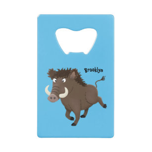 Funny wild boar razorback cartoon illustration  credit card bottle opener