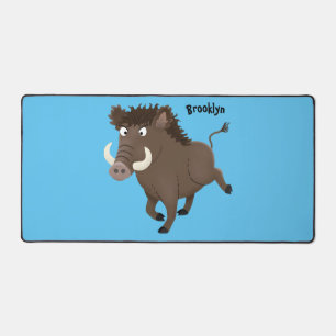 Funny wild boar razorback cartoon illustration desk mat