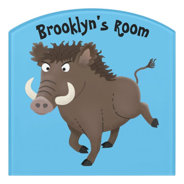 Funny wild boar razorback cartoon illustration door sign (Contour Front)