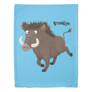 Funny wild boar razorback cartoon illustration duvet cover
