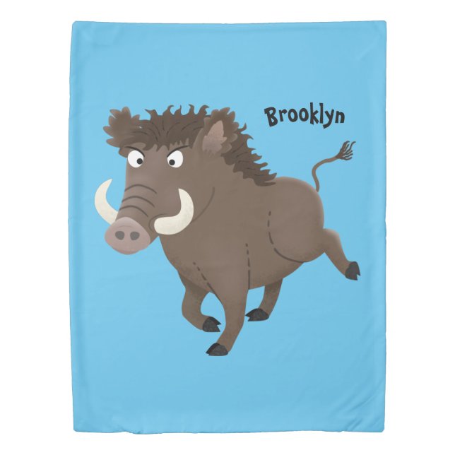 Funny wild boar razorback cartoon illustration duvet cover (Front)