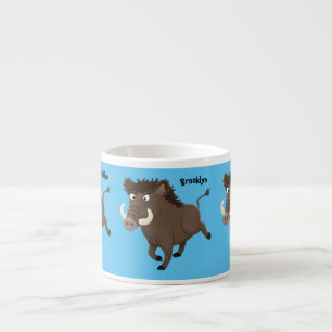 Funny wild boar razorback cartoon illustration espresso cup