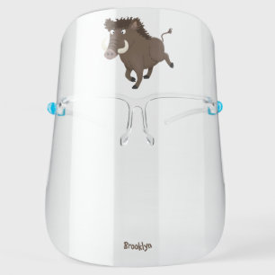 Funny wild boar razorback cartoon illustration face shield