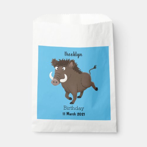Funny wild boar razorback cartoon illustration favor bag