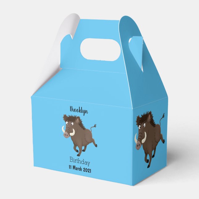 Funny wild boar razorback cartoon illustration favor boxes (Front Side)