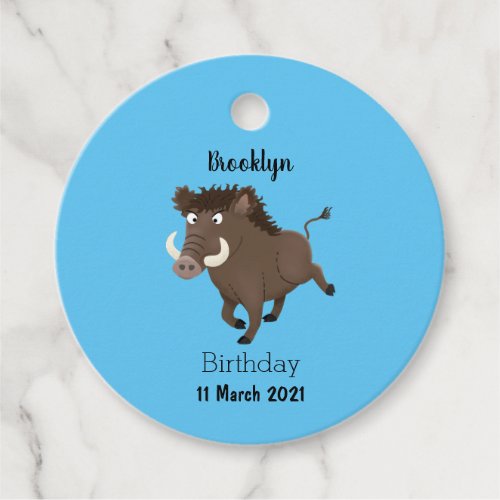 Funny wild boar razorback cartoon illustration favor tags