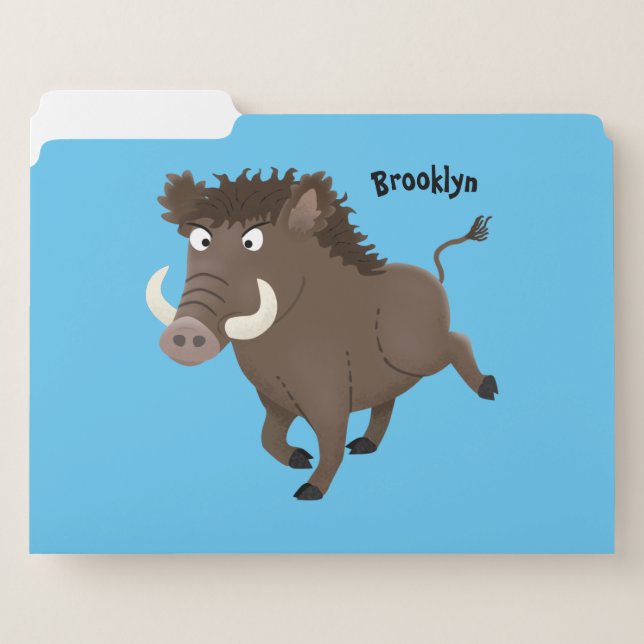 Funny wild boar razorback cartoon illustration file folder (Front Left)