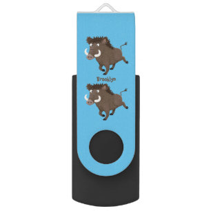 Funny wild boar razorback cartoon illustration flash drive
