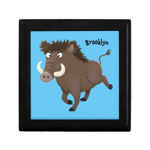 Funny wild boar razorback cartoon illustration gift box