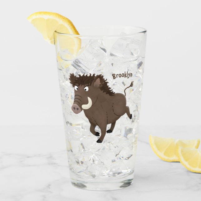 Funny wild boar razorback cartoon illustration glass (Front Ice)