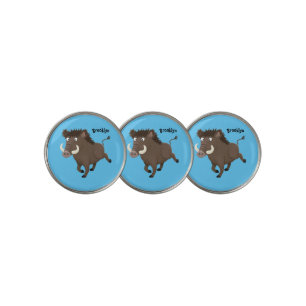 Funny wild boar razorback cartoon illustration golf ball marker