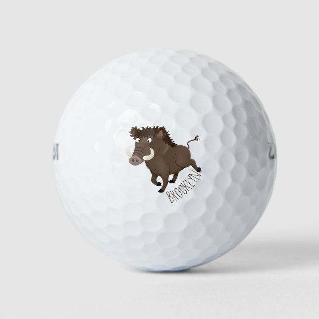 Funny wild boar razorback cartoon illustration golf balls (Front)
