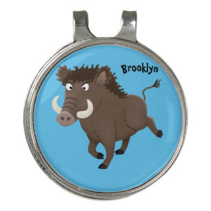 Funny wild boar razorback cartoon illustration golf hat clip