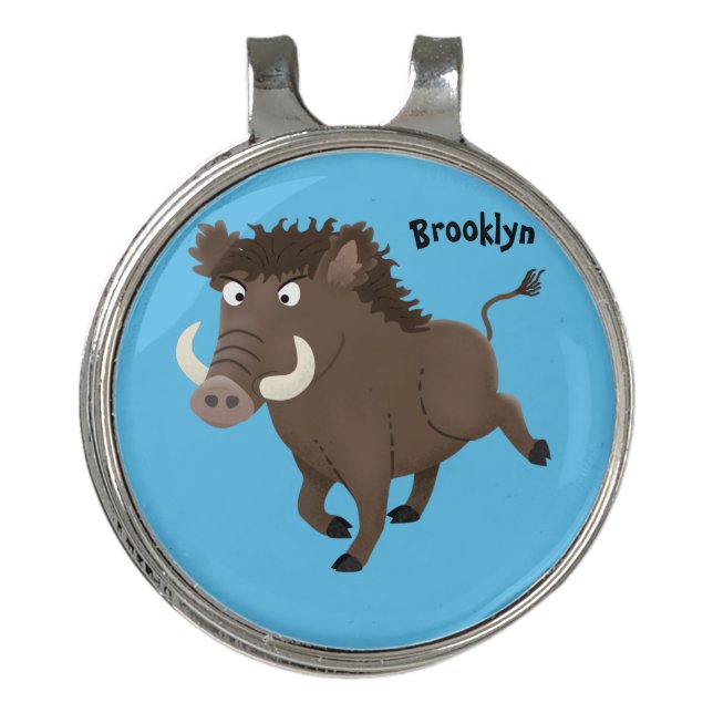 Funny wild boar razorback cartoon illustration golf hat clip (Front)