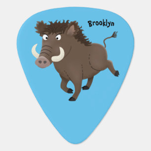Funny wild boar razorback cartoon illustration guitar pick