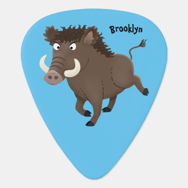 Funny wild boar razorback cartoon illustration guitar pick (Front)