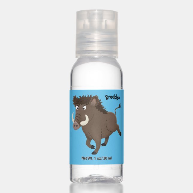Funny wild boar razorback cartoon illustration hand sanitizer (Front)