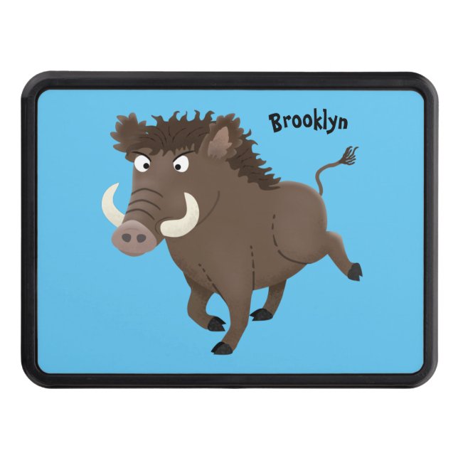 Funny wild boar razorback cartoon illustration hitch cover (Front)
