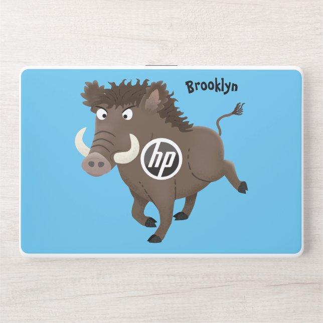 Funny wild boar razorback cartoon illustration HP laptop skin (Front)