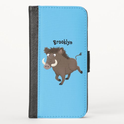 Funny wild boar razorback cartoon illustration iPhone x wallet case