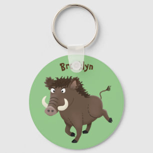 Funny wild boar razorback cartoon illustration keychain