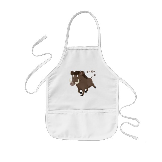 Funny wild boar razorback cartoon illustration kids' apron (Front)