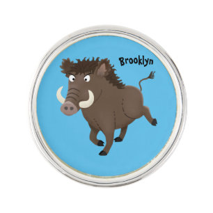 Funny wild boar razorback cartoon illustration lapel pin