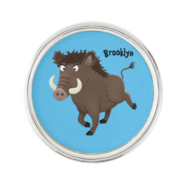 Funny wild boar razorback cartoon illustration lapel pin (Front)