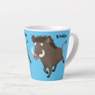 Funny wild boar razorback cartoon illustration latte mug