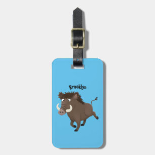 Funny wild boar razorback cartoon illustration luggage tag
