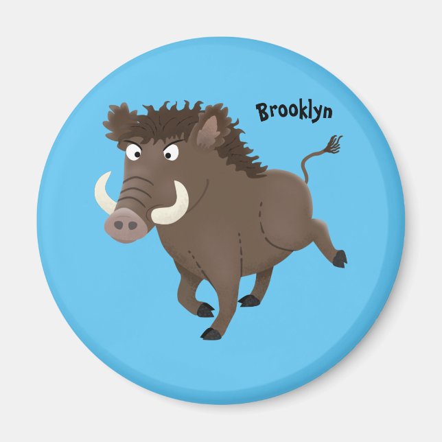 Funny wild boar razorback cartoon illustration magnet (Front)