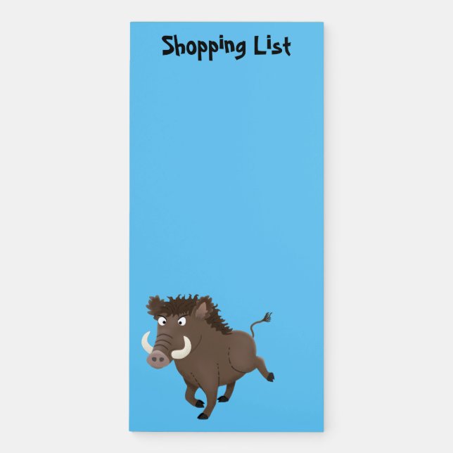Funny wild boar razorback cartoon illustration magnetic notepad (Front)