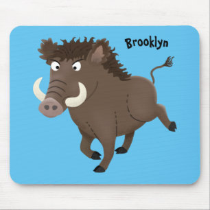 Funny wild boar razorback cartoon illustration mouse pad