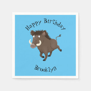 Funny wild boar razorback cartoon illustration napkins