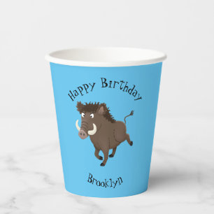 Funny wild boar razorback cartoon illustration paper cups