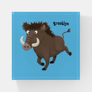 Funny wild boar razorback cartoon illustration paperweight