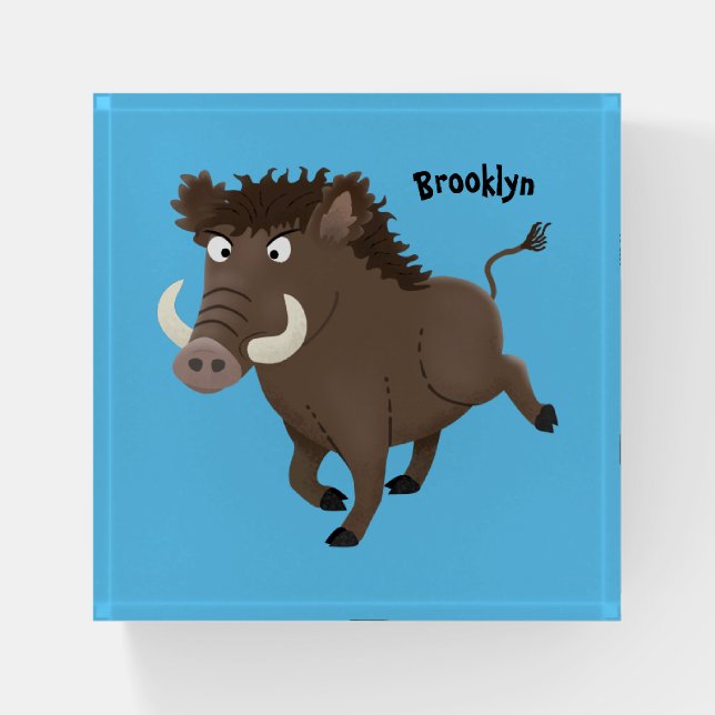 Funny wild boar razorback cartoon illustration paperweight (Front)