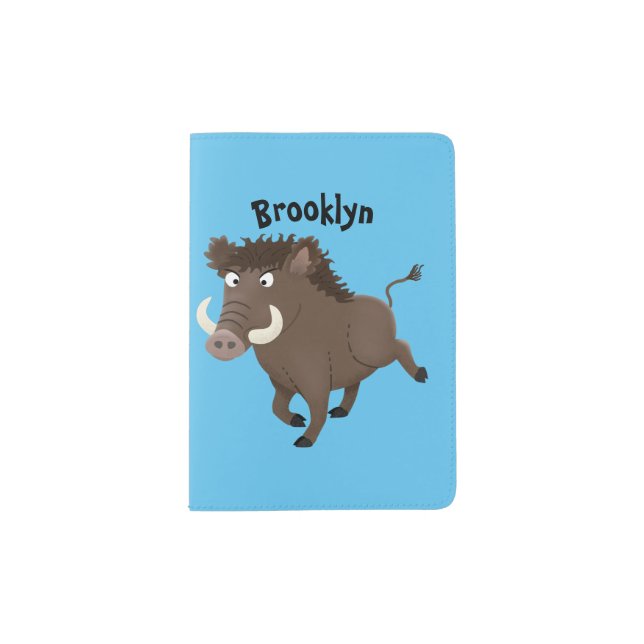 Funny wild boar razorback cartoon illustration passport holder (Front)