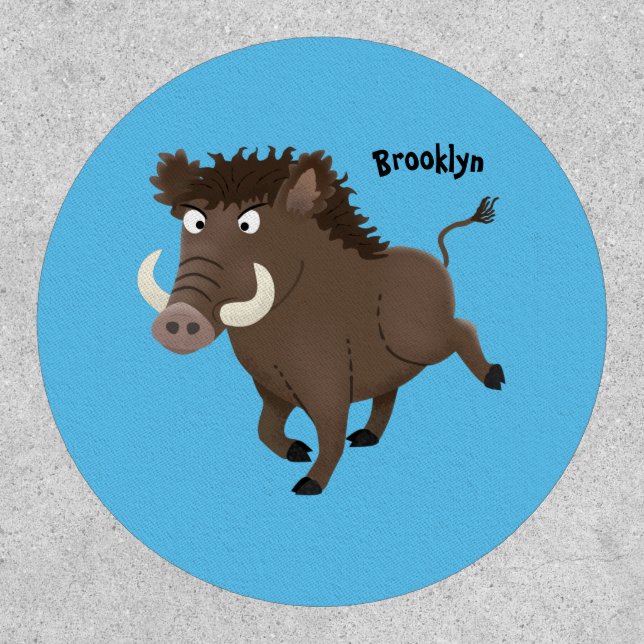 Funny wild boar razorback cartoon illustration patch (Front)