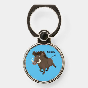 Funny wild boar razorback cartoon illustration phone ring stand