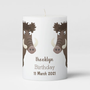Funny wild boar razorback cartoon illustration pillar candle