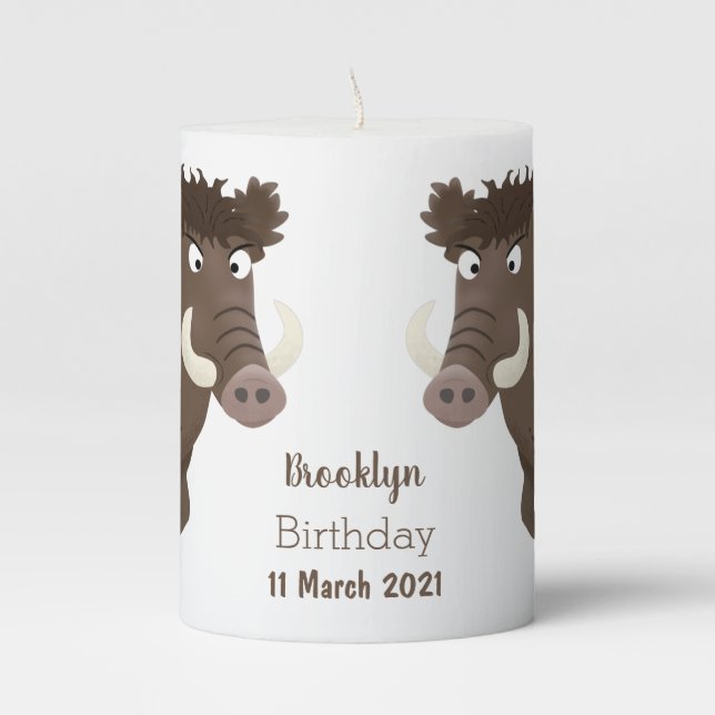 Funny wild boar razorback cartoon illustration pillar candle (Front)