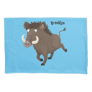 Funny wild boar razorback cartoon illustration pillow case