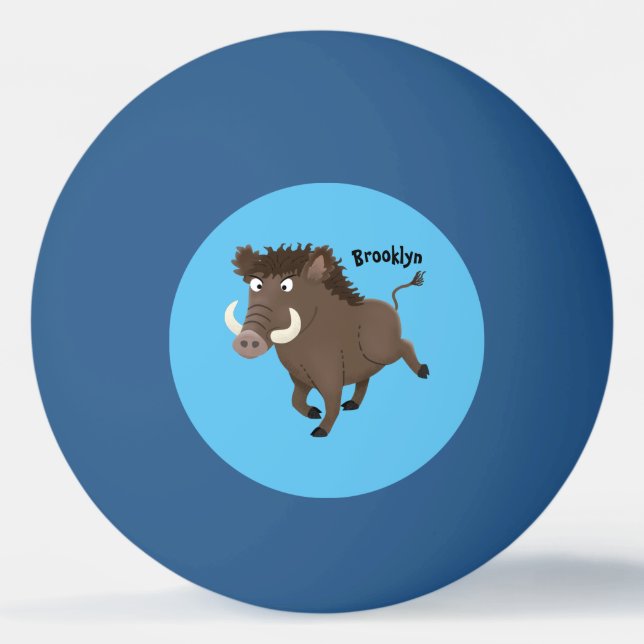 Funny wild boar razorback cartoon illustration ping pong ball (Front)