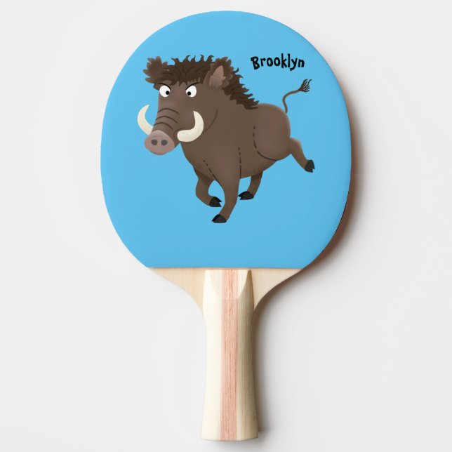 Funny wild boar razorback cartoon illustration ping pong paddle (Front)