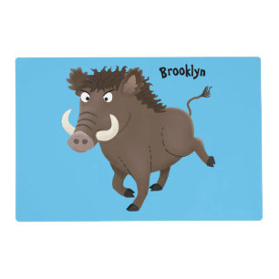 Funny wild boar razorback cartoon illustration placemat